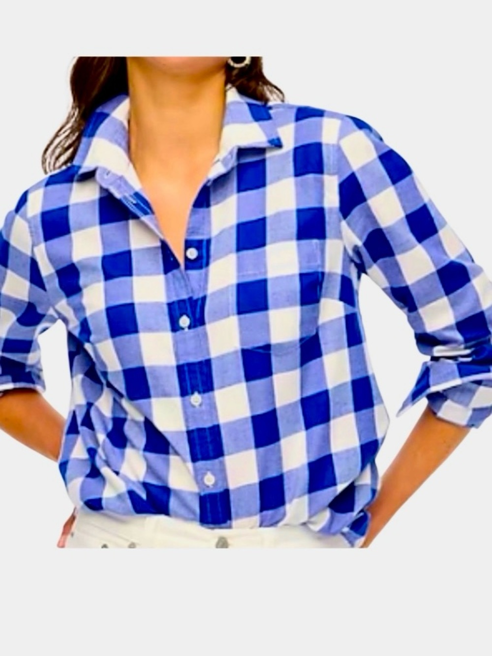 J Crew Buffalo Check Flannel in Royal Blue/White Womens XL